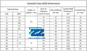 Sockolet Class 3000 Dimensions