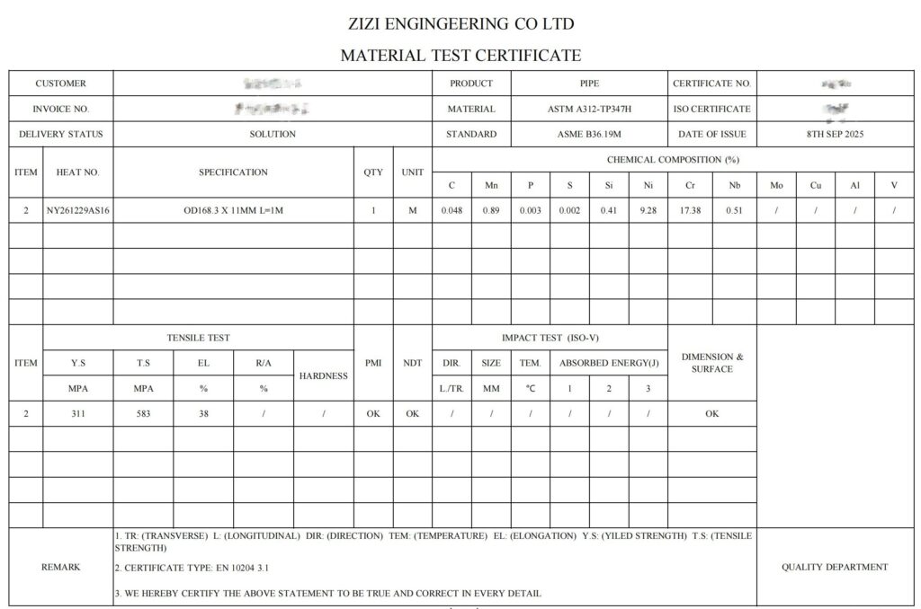 347H Stainless Steel Pipe